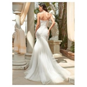 Vestido de novia elegante con escote Corazón y tirantes finos para mujer, vestido de novia con silueta de cola de pez de encaje,