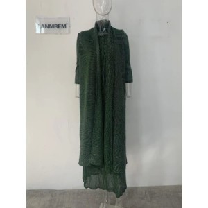 LANMREM-vestido plisado de 2 piezas para mujer, prenda de longitud media con cuello redondo, estilo elegante, ropa de moda femen