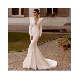 Vestidos De Novia sencillos De satén, Vestidos De Novia elegantes, Sexy, escote en V profundo, Espalda descubierta, largo hasta 