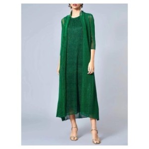 LANMREM-vestido plisado de 2 piezas para mujer, prenda de longitud media con cuello redondo, estilo elegante, ropa de moda femen