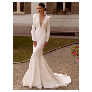 Vestidos De Novia sencillos De satén, Vestidos De Novia elegantes, Sexy, escote en V profundo, Espalda descubierta, largo hasta 