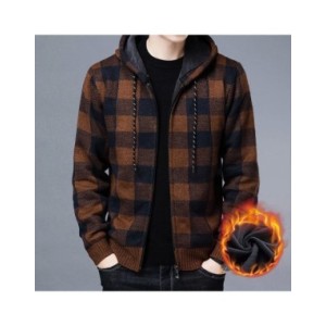 Suéter con capucha para hombre, Chaqueta de punto a cuadros de alta calidad, abrigo de invierno a la moda, ropa exterior masculi