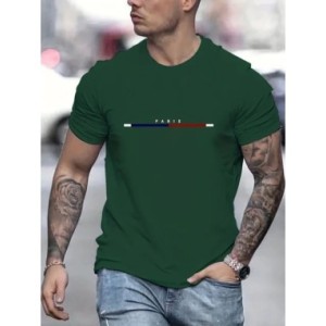 Camiseta de manga corta 100 de algodón para hombre, Camiseta holgada de París