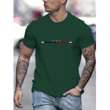 Camiseta de manga corta 100 de algodón para hombre, Camiseta holgada de París