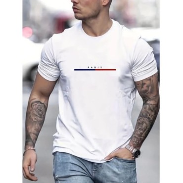Camiseta de manga corta 100 de algodón para hombre, Camiseta holgada de París