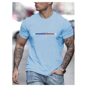 Camiseta de manga corta 100 de algodón para hombre, Camiseta holgada de París