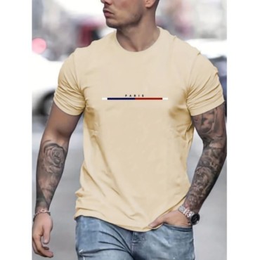 Camiseta de manga corta 100 de algodón para hombre, Camiseta holgada de París