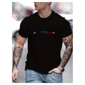 Camiseta de manga corta 100 de algodón para hombre, Camiseta holgada de París