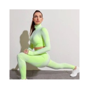 Conjunto de Yoga sin costuras para mujer, ropa deportiva de entrenamiento, gimnasio, Top corto de manga larga, Leggings de cintu