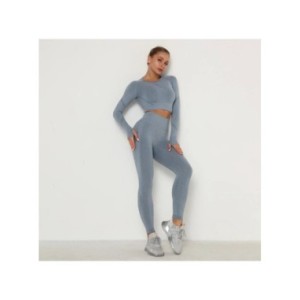 Conjunto de Yoga sin costuras para mujer, ropa deportiva de entrenamiento, Top corto de manga larga, Leggings de cintura alta, t
