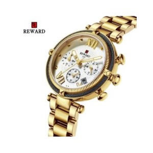 REWARD-Reloj de pulsera con correa de acero inoxidable para mujer, relojes de cuarzo, cronógrafo, calendario, resistente al agua