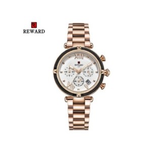 REWARD-Reloj de pulsera con correa de acero inoxidable para mujer, relojes de cuarzo, cronógrafo, calendario, resistente al agua