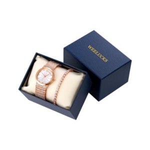 WEELUCKS reloj de moda para mujer, conjunto de reloj de joyería de diamante completo elegante, exquisito conjunto de regalo, rel