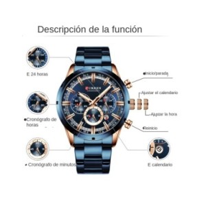 CURREN Reloj Lujoso para Hombre, Marca Superior, Cuarzo, Deportivo, Reloj Masculino, Acero Original, Impermeable, Cronógrafo de 