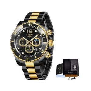 LIGE-reloj analógico de acero inoxidable para hombre, accesorio de pulsera de cuarzo resistente al agua con cronógrafo, compleme
