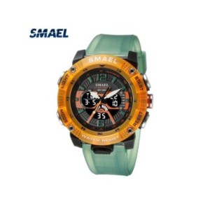 SMAEL-reloj deportivo para hombre, cronómetro analógico de cuarzo con pantalla Digital LED, resistente al agua, color verde y na