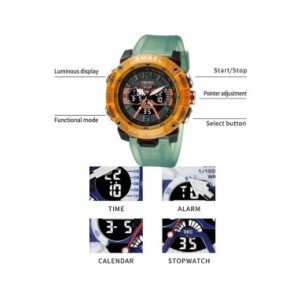 SMAEL-reloj deportivo para hombre, cronómetro analógico de cuarzo con pantalla Digital LED, resistente al agua, color verde y na