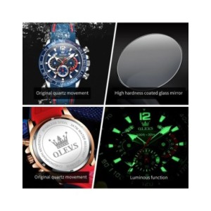 OLEVS-reloj de cuarzo con correa de goma para hombre, cronógrafo Original, luminoso, resistente al agua, con fecha y semana