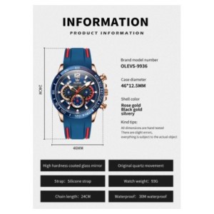 OLEVS-reloj de cuarzo con correa de goma para hombre, cronógrafo Original, luminoso, resistente al agua, con fecha y semana