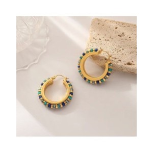 Pendientes de aro de piedras verdes para mujer, joyería Retro, diseño de lujo, alta calidad, latón, Metal, Color dorado, gran of