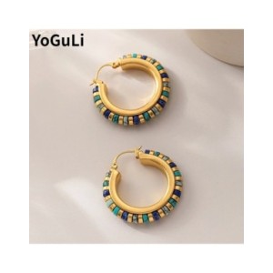 Pendientes de aro de piedras verdes para mujer, joyería Retro, diseño de lujo, alta calidad, latón, Metal, Color dorado, gran of