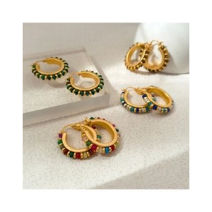 Pendientes de aro de piedras verdes para mujer, joyería Retro, diseño de lujo, alta calidad, latón, Metal, Color dorado, gran of