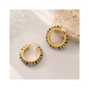 Pendientes de aro de piedras verdes para mujer, joyería Retro, diseño de lujo, alta calidad, latón, Metal, Color dorado, gran of