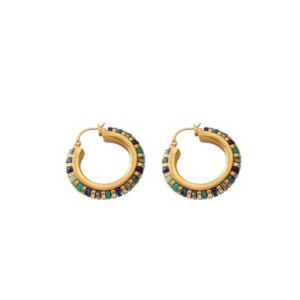 Pendientes de aro de piedras verdes para mujer, joyería Retro, diseño de lujo, alta calidad, latón, Metal, Color dorado, gran of