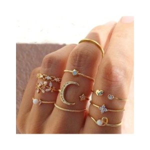 Juego de Anillos de cristal Vintage para mujer, anillo hueco geométrico de mariposa y Perla, joyería ajustable, joyería Funk