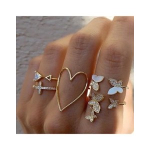 Juego de Anillos de cristal Vintage para mujer, anillo hueco geométrico de mariposa y Perla, joyería ajustable, joyería Funk