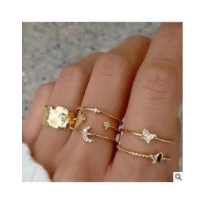 Juego de Anillos de cristal Vintage para mujer, anillo hueco geométrico de mariposa y Perla, joyería ajustable, joyería Funk