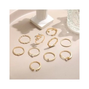 Juego de Anillos de cristal Vintage para mujer, anillo hueco geométrico de mariposa y Perla, joyería ajustable, joyería Funk