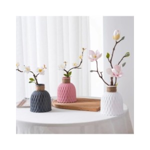 Jarrón de plástico ondulado para decoración del hogar, maceta de flores de estilo nórdico moderno, decoración de escritorio para