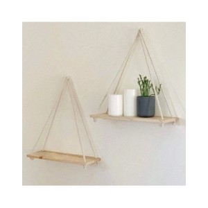 Estante de pared de cuerda de cáñamo colgante de columpio de madera, estante flotante montado en la sala de estar del hogar, ban