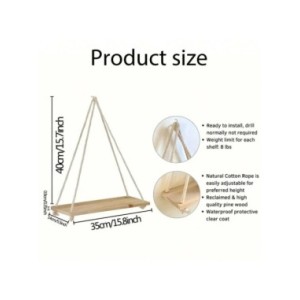 Estante de pared de cuerda de cáñamo colgante de columpio de madera, estante flotante montado en la sala de estar del hogar, ban