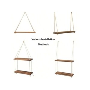 Estante de pared de cuerda de cáñamo colgante de columpio de madera, estante flotante montado en la sala de estar del hogar, ban