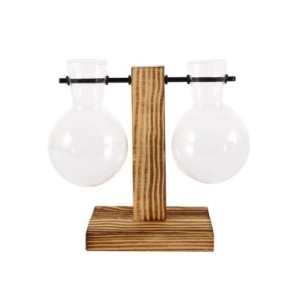 Macetero de escritorio de vidrio creativo, florero de bombilla, soporte de madera, contenedor de plantas hidropónicas, jarrones 