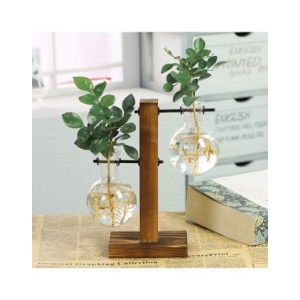 Macetero de escritorio de vidrio creativo, florero de bombilla, soporte de madera, contenedor de plantas hidropónicas, jarrones 