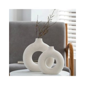 Jarrón nórdico Circular hueco de cerámica, Donuts, maceta para el hogar, accesorios de decoración para habitaciones de estar, In