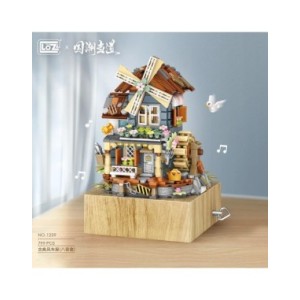 Bloques de construcción de molino de viento para niños, juguete de ladrillos para armar molino de viento giratorio Vintage, caja