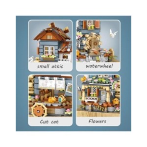 Bloques de construcción de molino de viento para niños, juguete de ladrillos para armar molino de viento giratorio Vintage, caja