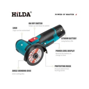 HILDA-Mini amoladora angular recargable, herramienta de pulido, rectificadora para cortar Diamante, herramientas eléctricas inal