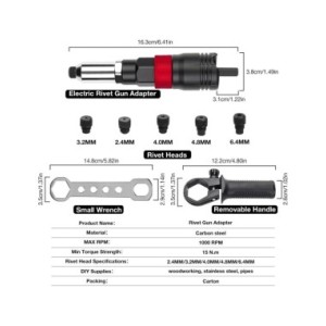 Adaptador de pistola eléctrica profesional para tuercas de remaches, herramientas de remachado inalámbrico automático con llave 