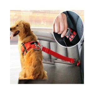 Cinturón de seguridad ajustable para perros y gatos, arnés con Clip de plomo, palanca de seguridad de tracción