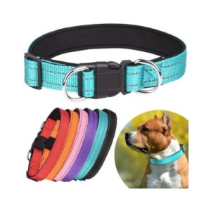 Collar reflectante para perros medianos y grandes, acolchado de neopreno suave, nailon transpirable, ajustable, 25 a 60 centímet