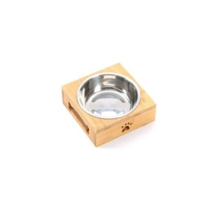 Cuenco de cerámica para perro y gato, cuenco de madera de bambú, doble, resistente al deslizamiento, para comida de perro pequeñ