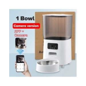 Alimentador automático para gatos con cámara HD, dispensador de comida interactivo inteligente para mascotas, temporizador, tazó