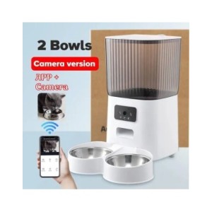 Alimentador automático para gatos con cámara HD, dispensador de comida interactivo inteligente para mascotas, temporizador, tazó