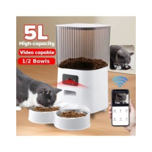 Alimentador automático para gatos con cámara HD, dispensador de comida interactivo inteligente para mascotas, temporizador, tazó