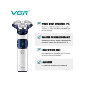 VGR-Afeitadora eléctrica Original para hombre, máquina de afeitar Facial recargable, en seco y húmedo, con batería de litio